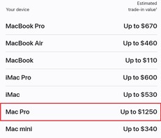 Valor do Mac Pro trade-in. (Fonte da imagem: Apple)