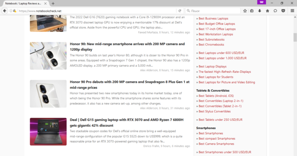 Navegando no Notebookcheck.net via Firefox 48 no Windows 10 (Fonte da imagem: captura de tela)