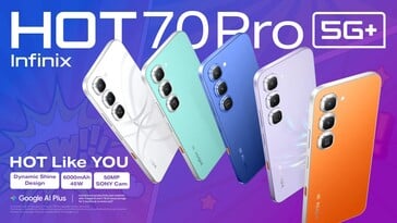 O Hot 70 Pro está disponível em seis opções de cores