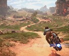 Uma imagem mostrando Kay Vess em seu speeder em Star Wars Outlaws.