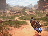 Uma imagem mostrando Kay Vess em seu speeder em Star Wars Outlaws.