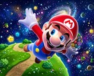 mario 3D voando em um cenário com o tema Super Mario Galaxy