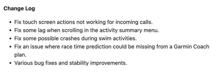 Registro de alterações da versão 27.09 do software para outros smartwatches Garmin Forerunner. (Fonte da imagem: Garmin)