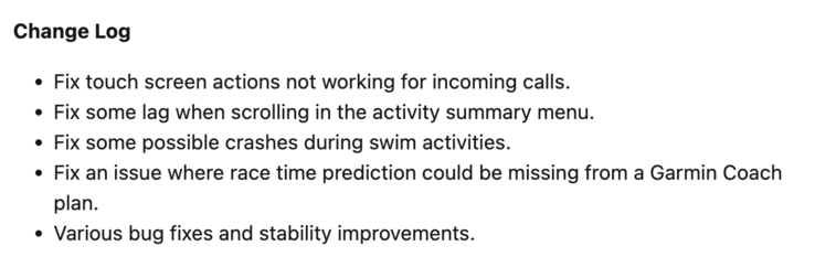 Registro de alterações da versão 27.09 do software para outros smartwatches Garmin Forerunner. (Fonte da imagem: Garmin)