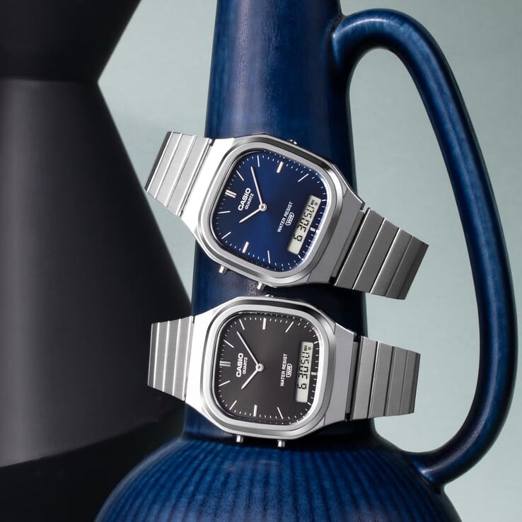 Os modelos Casio AQ-240E-2A2 e AQ-240E-1A apresentam um acabamento na cor prata