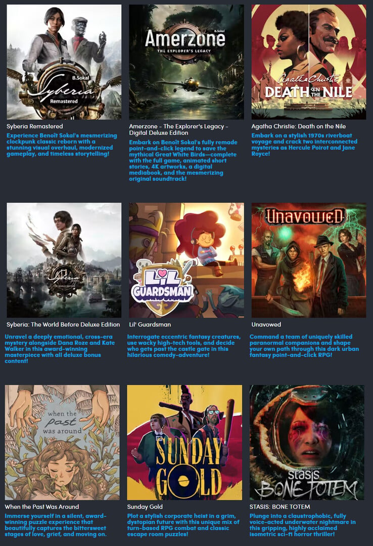 Todos os jogos incluídos no Pacote Point and Click