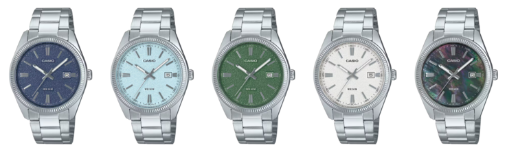 Da esquerda para a direita: os relógios Casio MTP-1302DA-2A1V, MTP-1302DA-2A2V, MTP-1302DA-3AV, MTP-1302DA-7AV e MTP-1302DS-1AV. (Fonte da imagem: Casio)