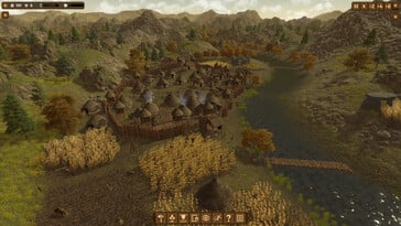 Uma imagem que mostra uma cidade em Dawn of Man.