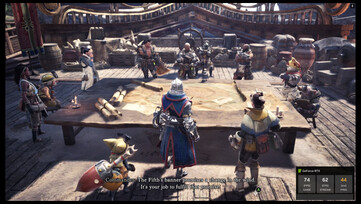 Na foto: Uma captura de tela relativamente nítida mostrando o FPS de um streaming de Monster Hunter World (Fonte da imagem: captura de tela obtida por cortesia do aplicativo nativo da Nvidia)