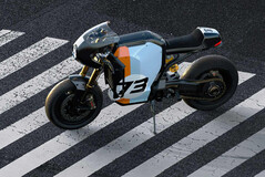 A Super73 C1X Le Pew café racer tem o visual da peça com seu esquema de cores retrô e posição de pilotagem baixa e agressiva. (Fonte da imagem: Super73)