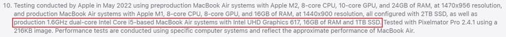Pistas da SKU em letras miúdas "Intel UHD Graphics 617". (Fonte da imagem: Apple)