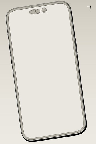 renderização do iPhone 14 Pro Max CAD - Painel frontal. (Fonte de imagem: @VNchocoTaco no Twitter)