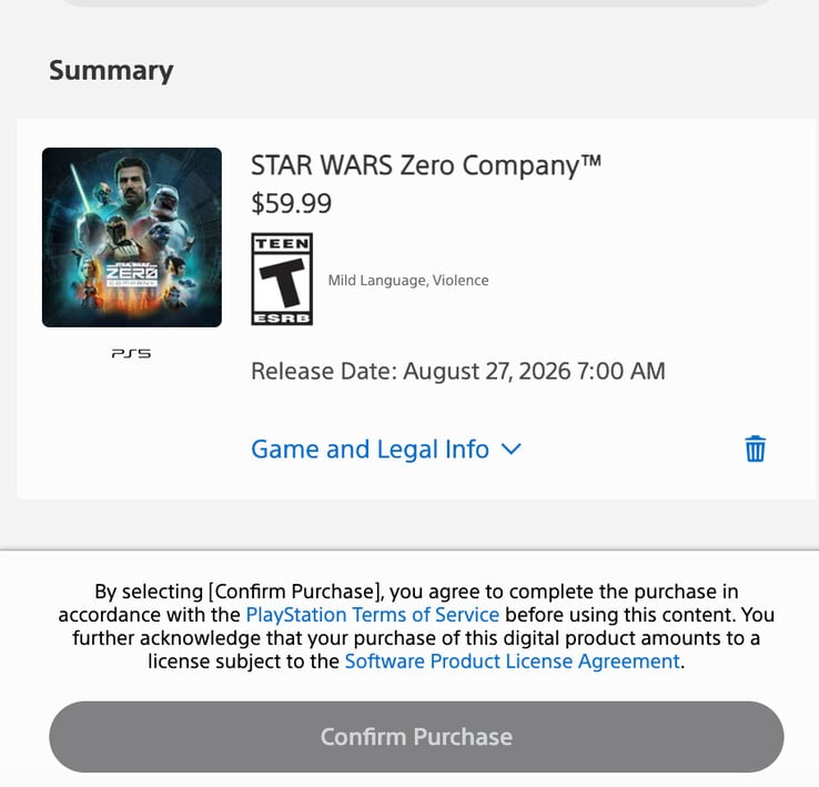 Aviso legal da PlayStation Store antes da compra.