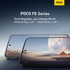 O Poco F8 Pro será muito menor do que o Poco F8 Ultra. (Fonte da imagem: Xiaomi)