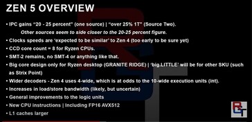 Informações sobre a AMD Zen 5. (Fonte: RedGamingTech)