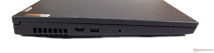 Esquerda: HDMI 2.1, USB-A 3.1 Gen 1, slot SIM, conector de áudio de 3,5mm