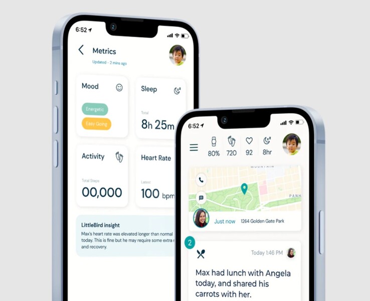 O aplicativo Littlebird Marlon permite que os pais acompanhem a frequência cardíaca, a localização e muito mais de uma criança em seus telefones. (Fonte: Littlebird Connected Care)