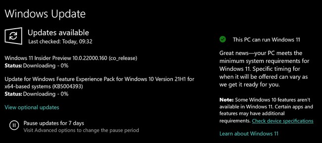 A notificação no lado direito do aplicativo Windows Update deve ser fácil de localizar (Imagem: Windows Latest)