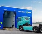 Estação de troca de baterias para caminhões pesados.