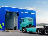 Estação de troca de baterias para caminhões pesados.