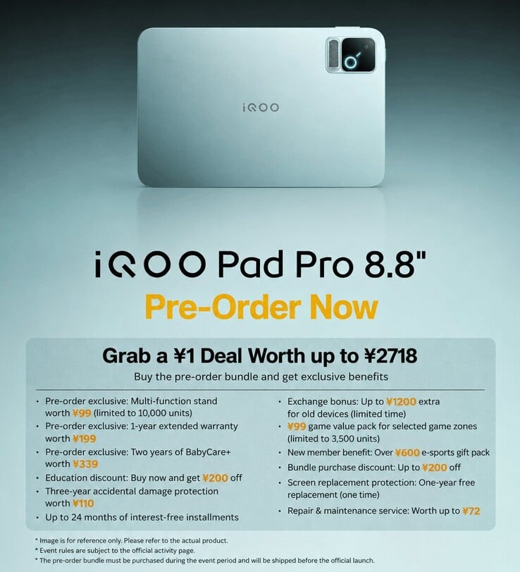 Oferta de pré-venda do tablet iQOO Pad Pro de 8,8 polegadas com benefícios incluídos