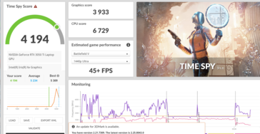 3DMark Time Spy em modo "Automático Inteligente", mas com energia de bateria