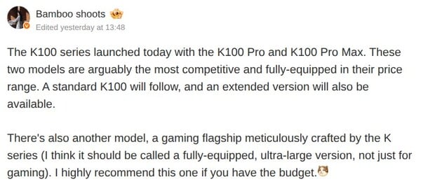 O Redmi K100 terá uma duração de bateria excepcional, enquanto o smartphone para jogos será caro.