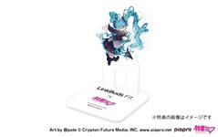 Um suporte especialmente ilustrado segura os fones de ouvido Sony Hatsune Miku Linkbuds Fit. (Fonte da imagem: Sony)