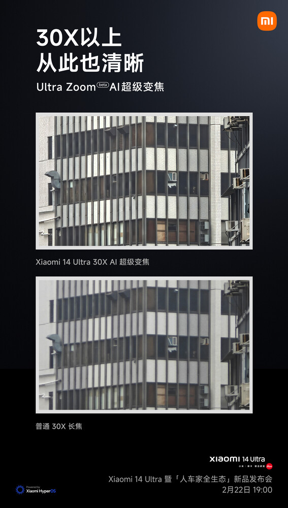 O Ultra Zoom baseado em IA deve permitir fotos com zoom significativamente melhores com o Xiaomi 14 Ultra. (Imagem: Xiaomi)
