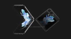 O Galaxy Z Flip5 será um dos muitos dispositivos que a Samsung apresentará em seu próximo evento Galaxy Unpacked. (Fonte da imagem: @OnLeaks &amp;amp; MediaPeanut)