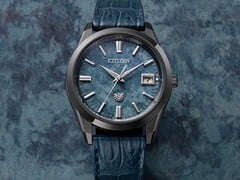 O modelo Citizen 30th Anniversary Eco-Drive (na foto) tem um padrão semelhante a uma nuvem no mostrador de papel washi azul. (Fonte da imagem: Citizen)
