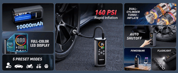 Principais recursos do inflador de pneus Gooloo GT160 Dual (Fonte da imagem: Gooloo)