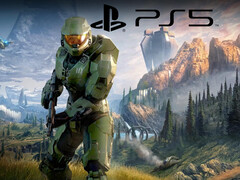 Halo Infinite com o logotipo do PS5 (Fonte da imagem: Microsoft Gaming, Sony PlayStation com edições)