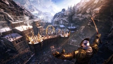 Uma imagem que mostra uma fortaleza em “Middle-earth: Shadow of War”.