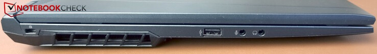 Esquerda: Kensington, USB-A 2.0, microfone, conectores de fone de ouvido/microfone