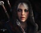 Imagem promocional de close-up de Ciri em The Witcher 4, com duas espadas ao fundo