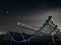 O telescópio CHIME (Fonte da imagem: CHIME, Andre Renard, Dunlap Institute for Astronomy & Astrophysics e Universidade de Toronto; cortada)