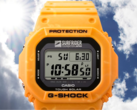 O relógio colaborativo da Casio Surfrider Foundation Japan (foto) apresenta uma caixa e pulseira amarelas brilhantes, do nascer do sol, feitas de resina de base biológica de cores mistas. (Fonte da imagem: Casio)