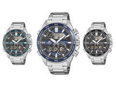 Uma imagem dos novos relógios da série Casio Edifice ERA-130D em um fundo branco.