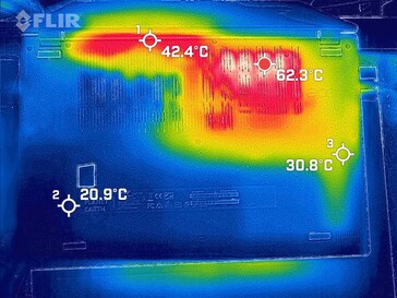 Carregar mapa de calor, parte inferior: Os 62,3 °C referem-se à própria unidade de resfriamento.