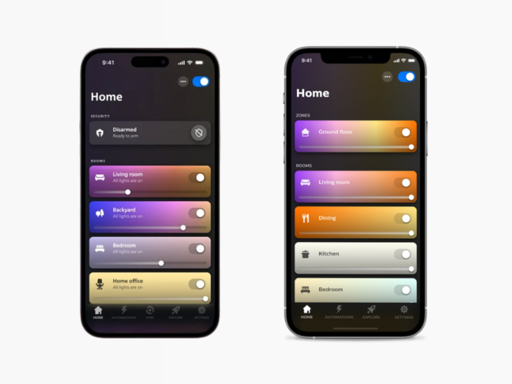 As versões antiga (esquerda) e nova (direita) do aplicativo Philips Hue para iOS. (Fonte da imagem: Philips Hue)