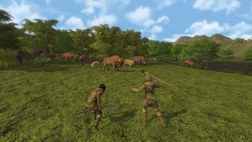 Uma imagem mostrando uma cena de caça em Dawn of Man.