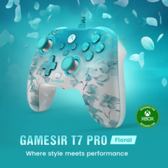 O GameSir T7 Pro apresenta uma concha fosca com padrão floral e design semitransparente (Fonte da imagem: GameSir)
