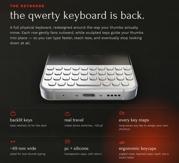 O Minimal Phone 2 possui um teclado QWERTY retroiluminado aprimorado.