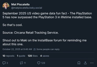 Circana PS5 installed base vs PS3 (Fonte da imagem: Mat Piscatella Bluesky account)