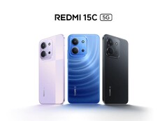O Redmi 15C 5G está disponível nas cores azul meia-noite, roxo escuro e preto meia-noite (Fonte da imagem: Redmi)