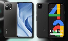 O Xiaomi Mi 11 Lite 5G (L) marcou a mesma quantidade que o Google Pixel 4a (R) em pontos de referência de câmeras. (Fonte da imagem: Xiaomi/Google - editado)