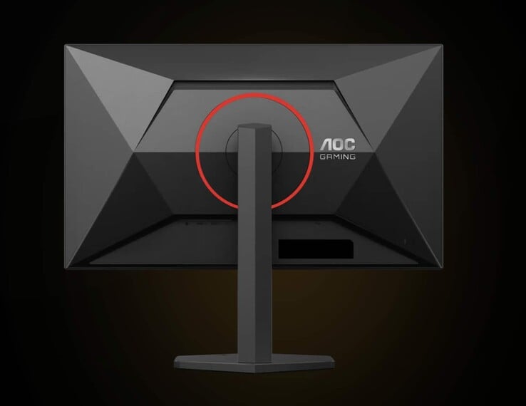 O novo monitor para jogos da AOC apresenta uma linguagem de design muito característica da marca, com detalhes em vermelho.