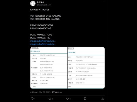 harukaze5719 Asus RX 9060 XT X post (Fonte da imagem: captura de tela, conta harukaze5719 X)