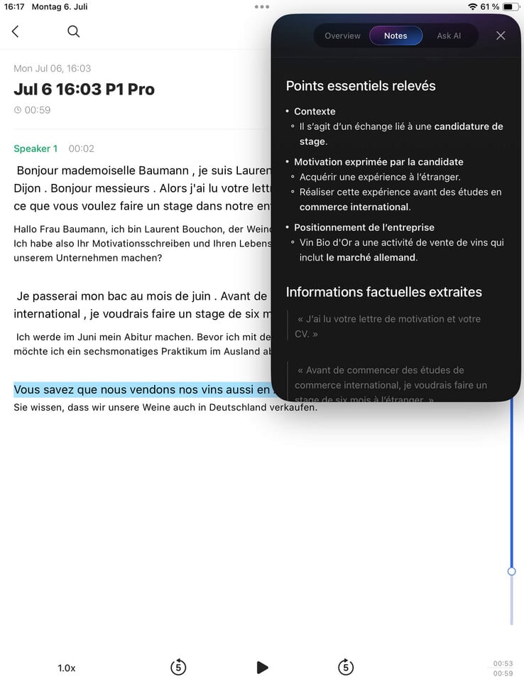 Tanto a gravação em francês quanto a tradução foram excelentes.